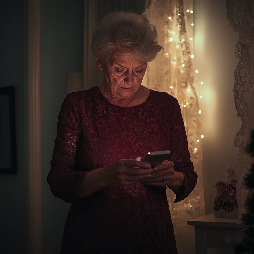 Une femme inquiète regarde son téléphone | Source : Midjourney