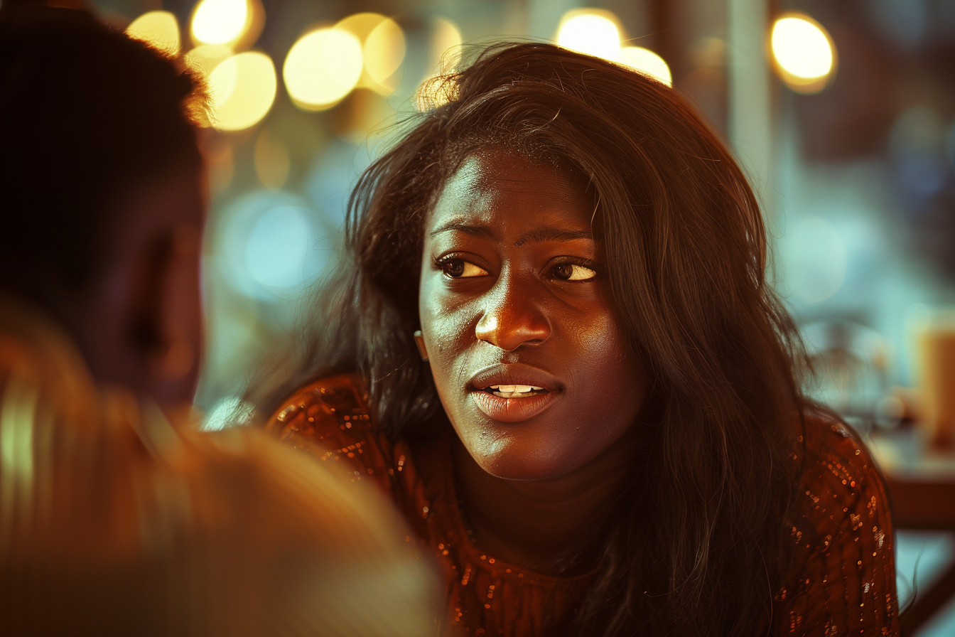 Une femme qui parle à son amie dans un restaurant | Source : Midjourney