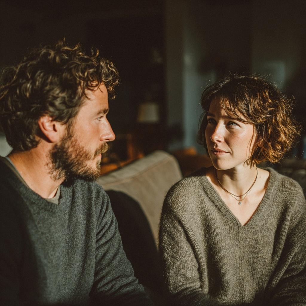 Un couple triste ayant une conversation à cœur ouvert | Source : Midjourney