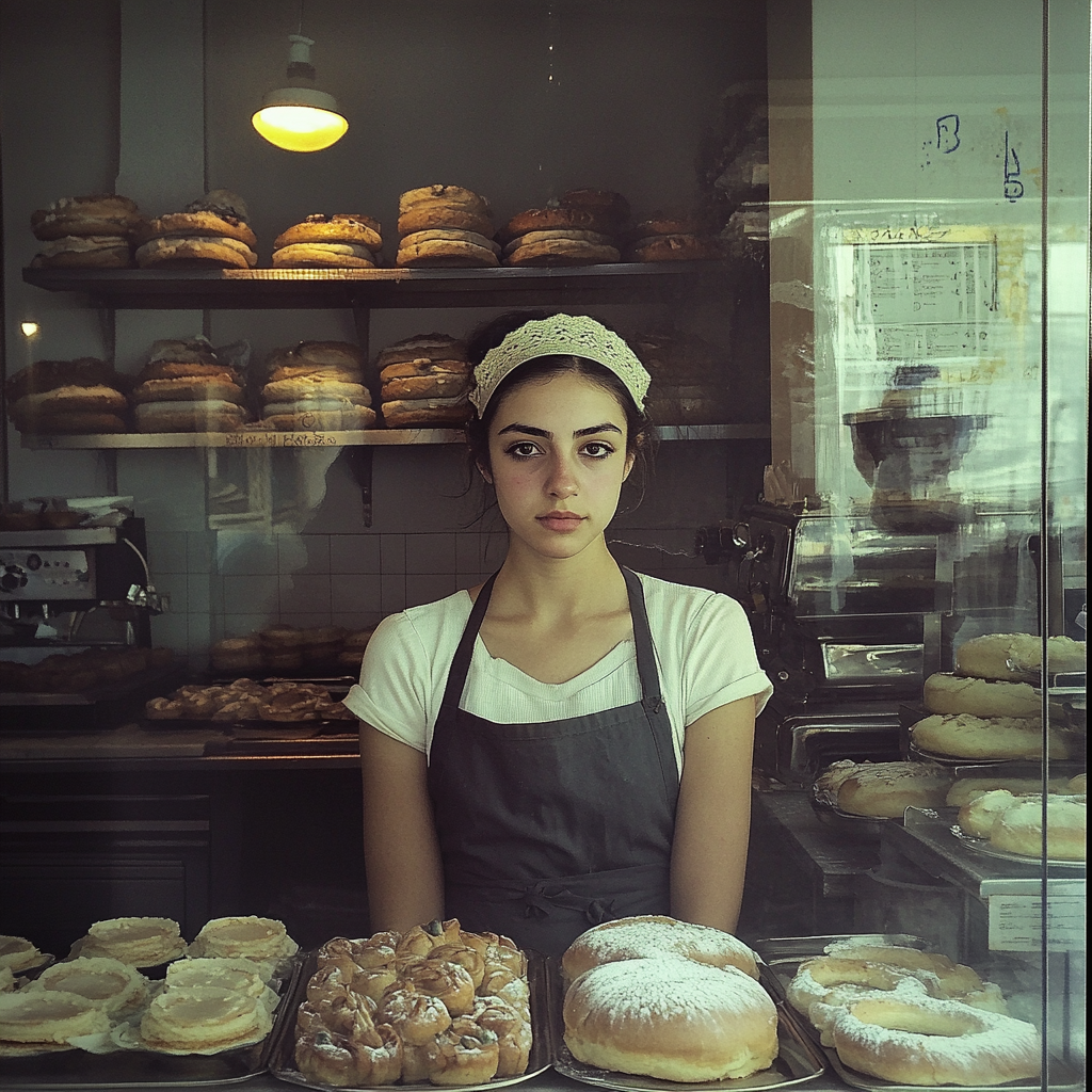 Une jeune femme dans une boulangerie | Source : Midjourney