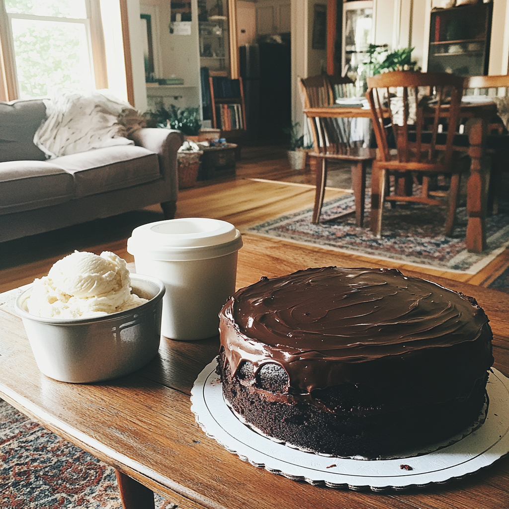 Gâteau et crème glacée sur une table | Source : Midjourney