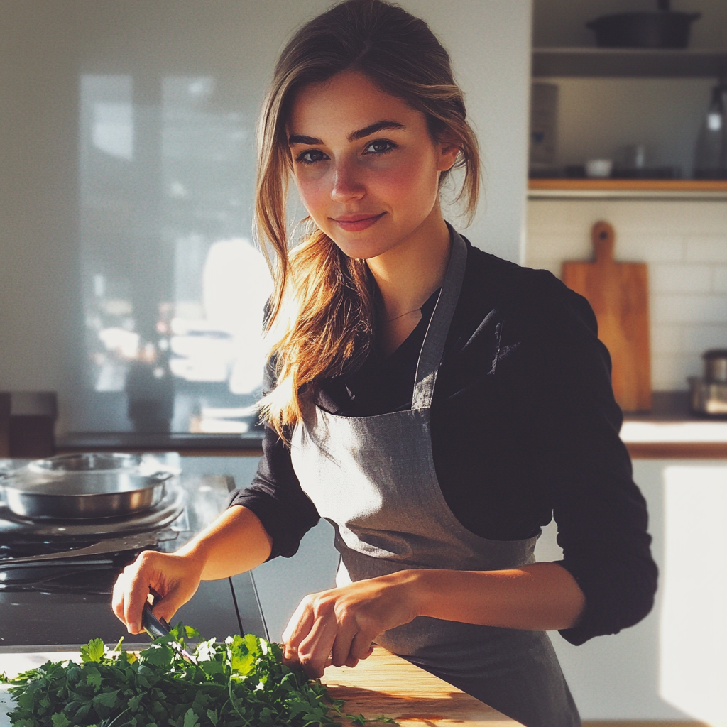 Une femme coupe de la coriandre | Source : Midjourney