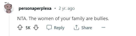 Un commentaire de soutien d'un Redditor pour OP concernant le ralliement des femmes de sa famille contre sa femme | Source : Reddit.com