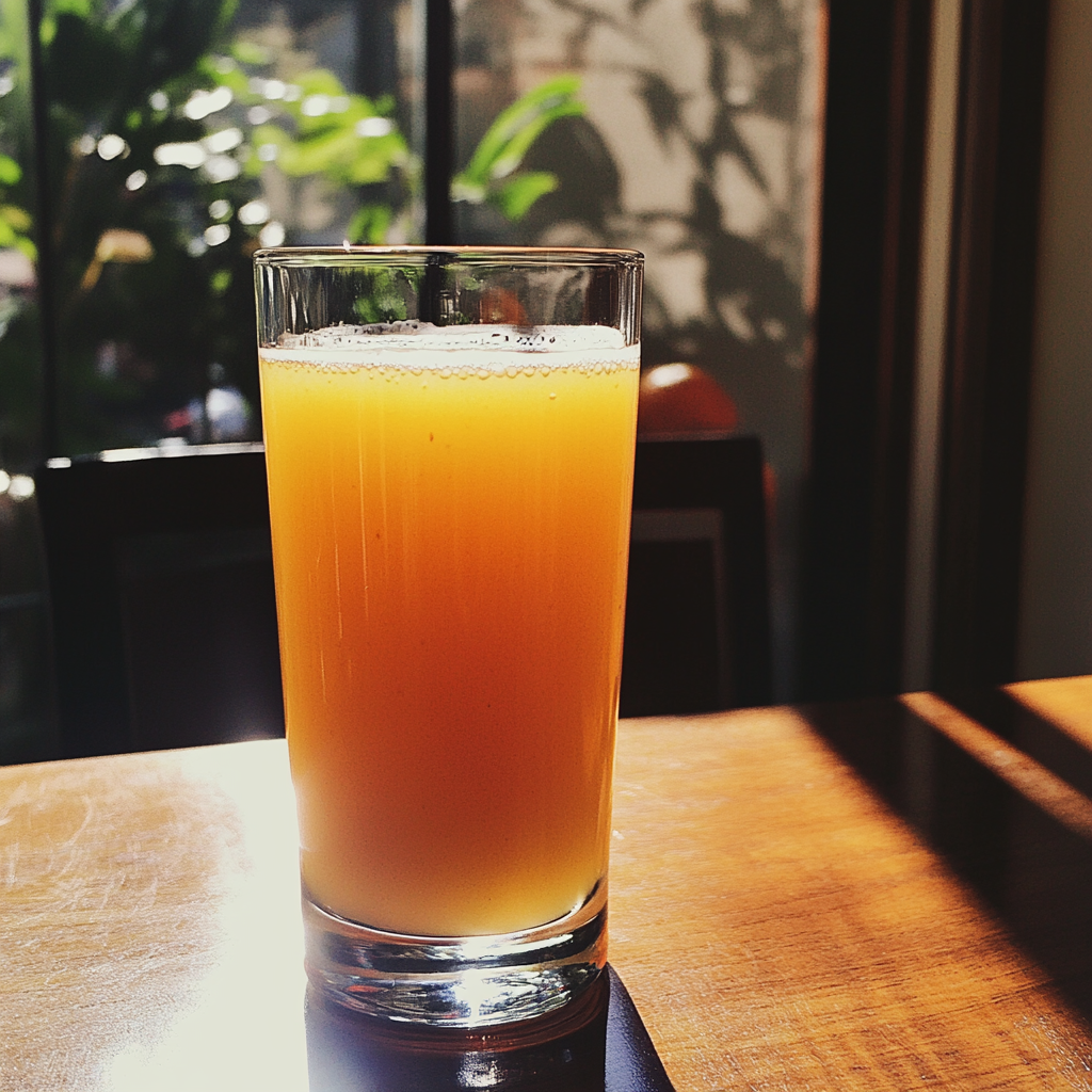 Un verre de jus de fruit sur une table | Source : Midjourney