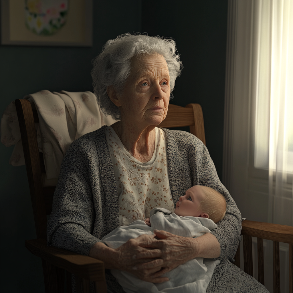 Une femme nerveuse tenant un bébé | Source : Midjourney