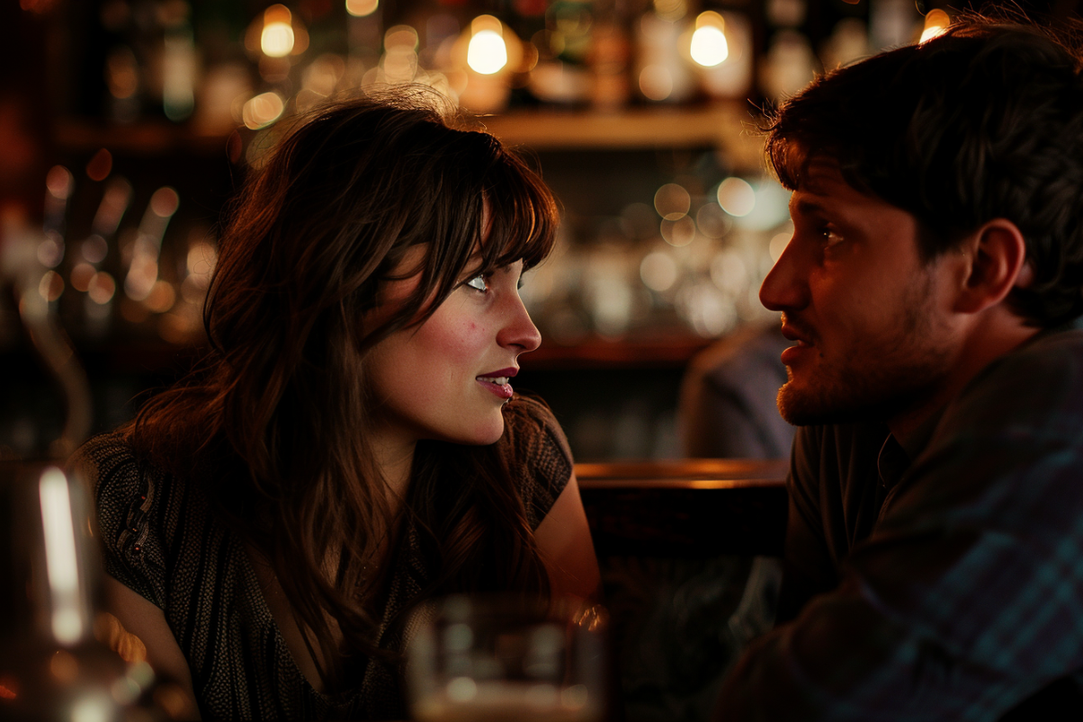 Un homme parle à une femme dans un bar | Source : Midjourney