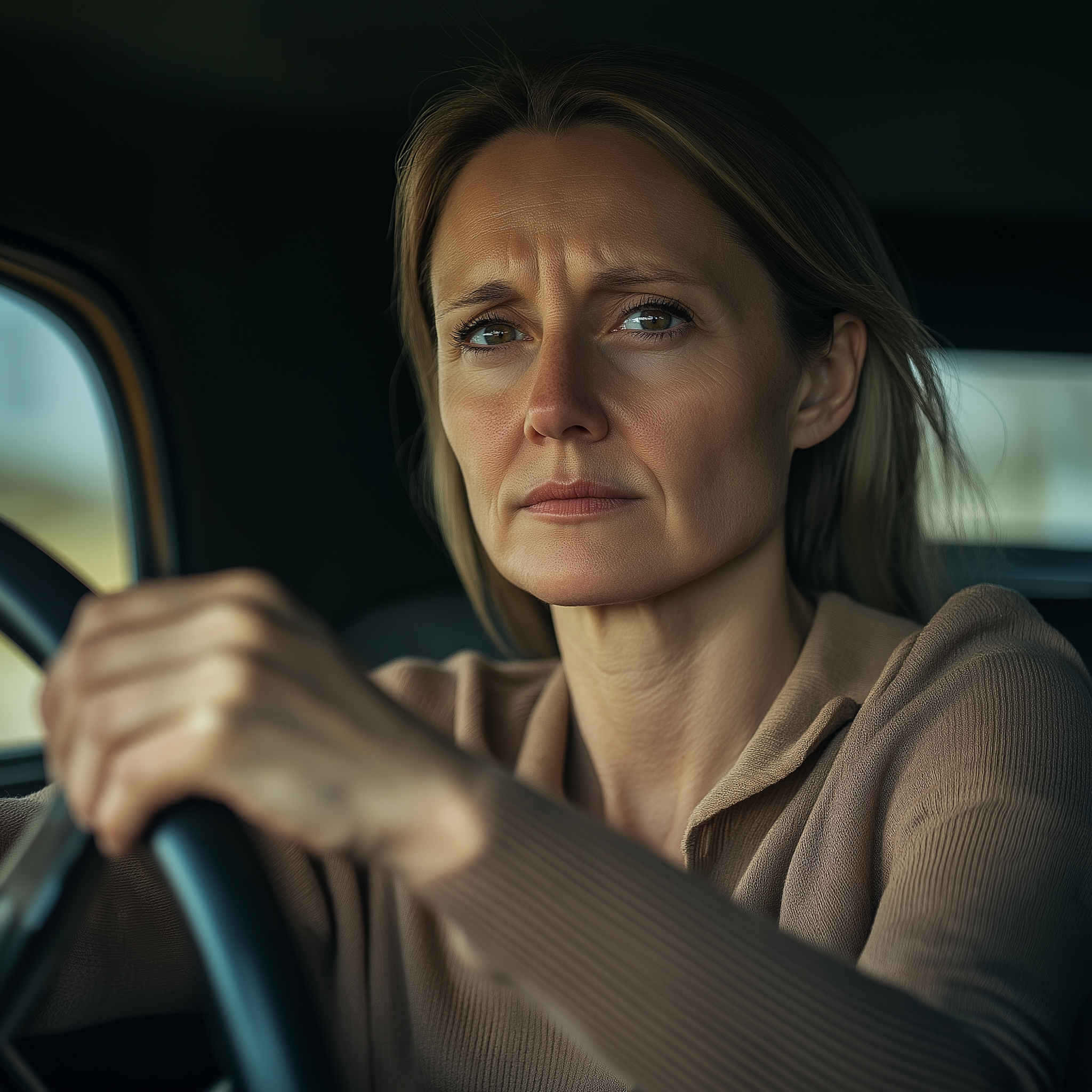 A woman driving an old car | Source: Midjourney