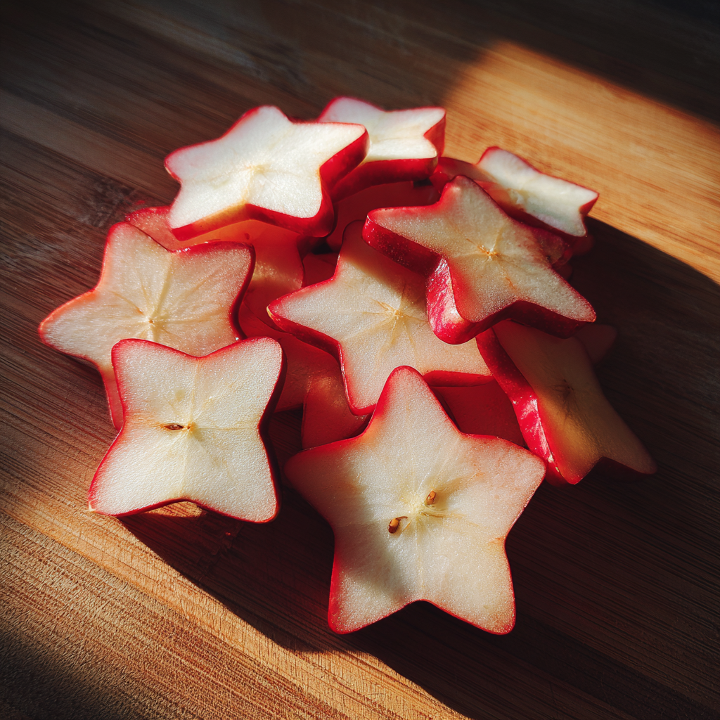 Tranches de pommes rouges en forme d'étoile | Source : Midjourney