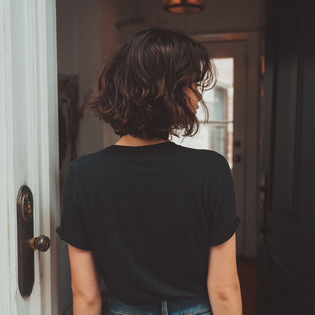 Une femme debout dans une entrée | Source : Midjourney