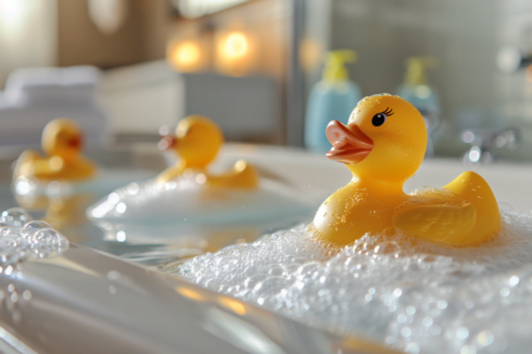 Des canards en caoutchouc dans une baignoire savonneuse | Source : Midjourney