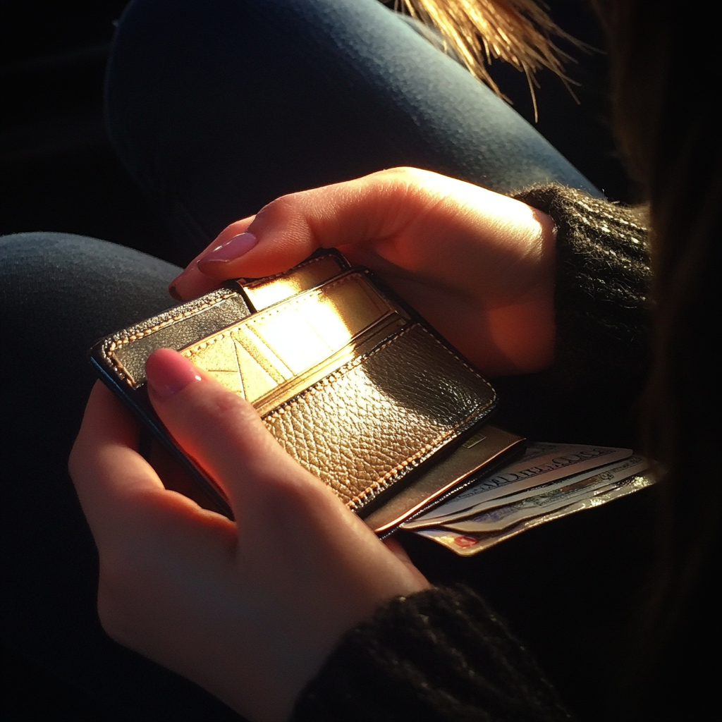 Une femme qui sort de l'argent de son portefeuille | Source : Midjourney