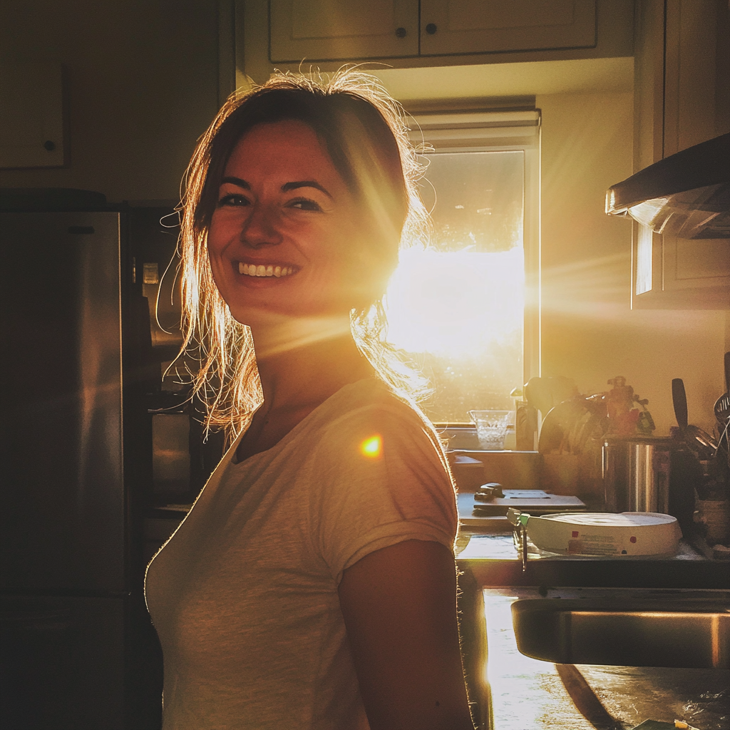 Une femme souriante dans une cuisine | Source : Midjourney