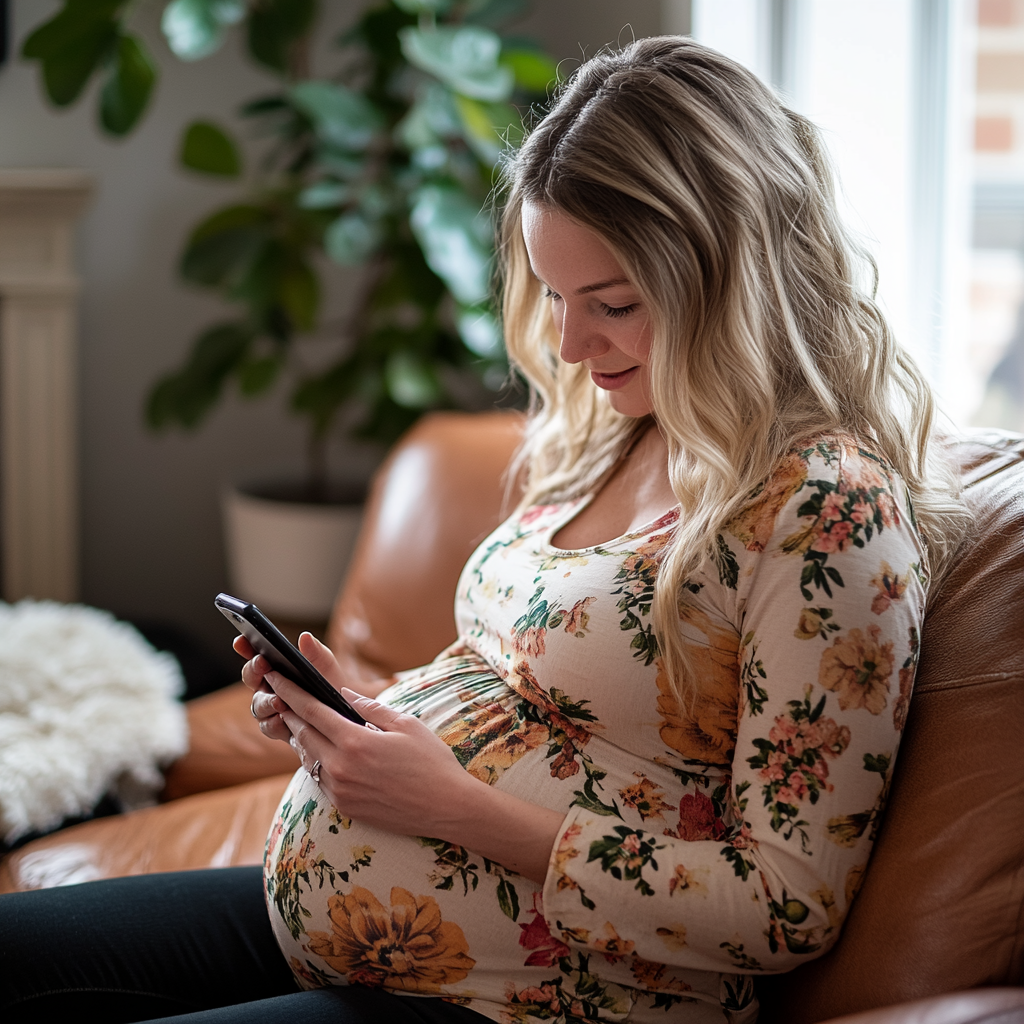 Une femme enceinte sur son téléphone | Source : Midjourney