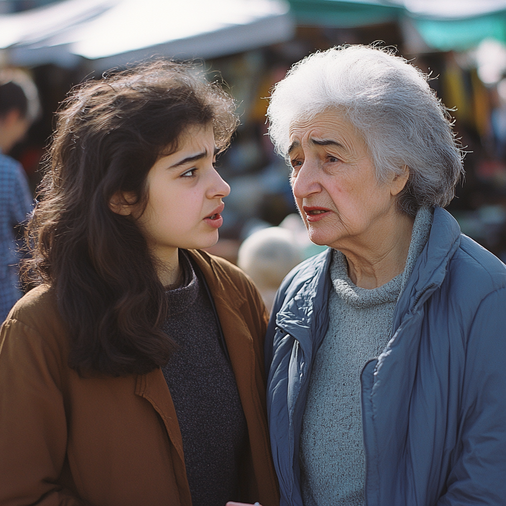 Deux femmes émotives qui se parlent | Source : Midjourney