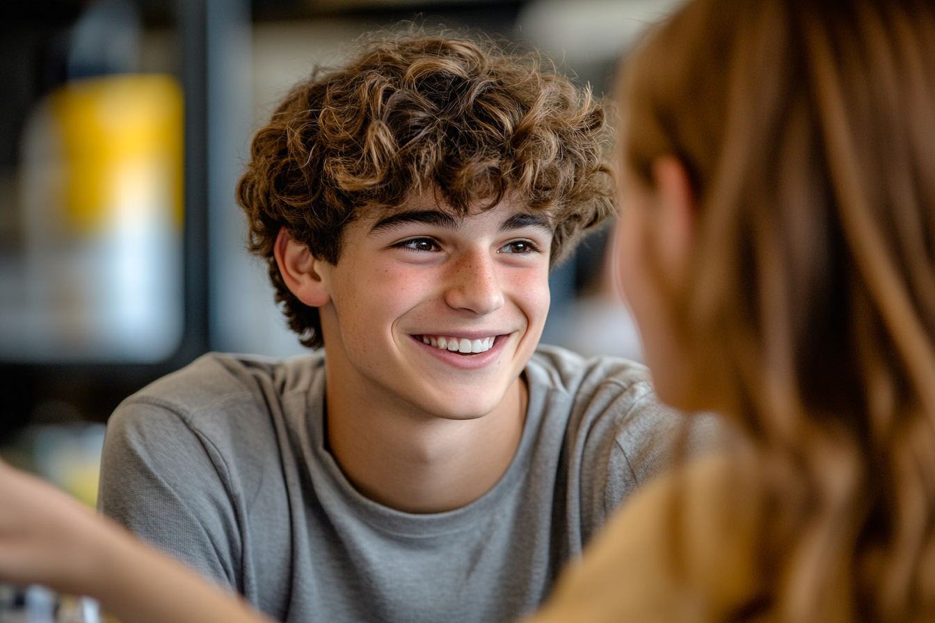 Deux adolescents travaillant ensemble dans une salle de classe | Source : Midjourney