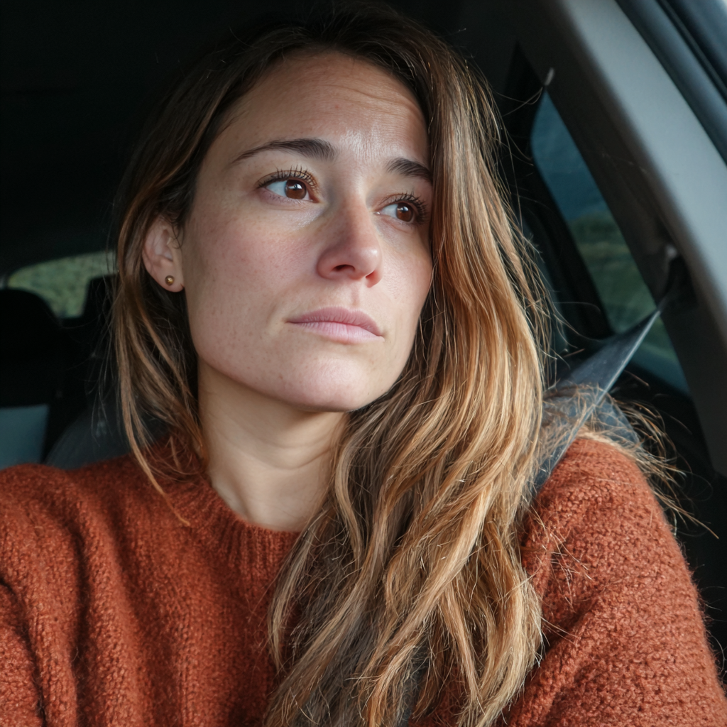 Une femme bouleversée au volant d'une voiture | Source : Midjourney