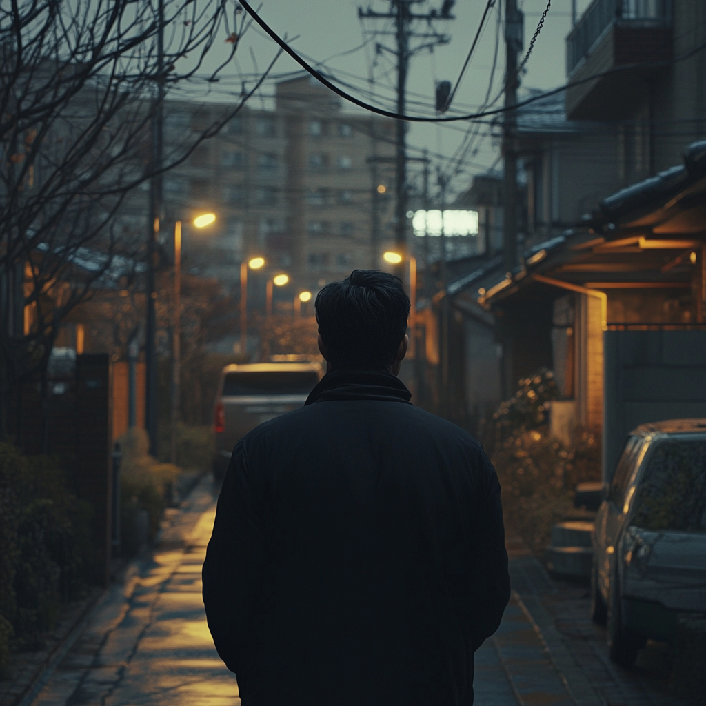 Un homme marchant dans une rue | Source : Midjourney