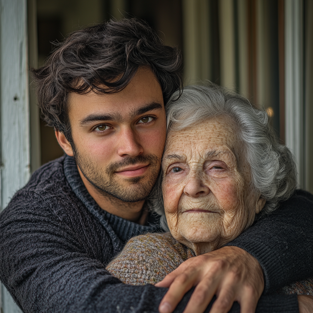 Une femme âgée avec son fils | Source : Midjourney