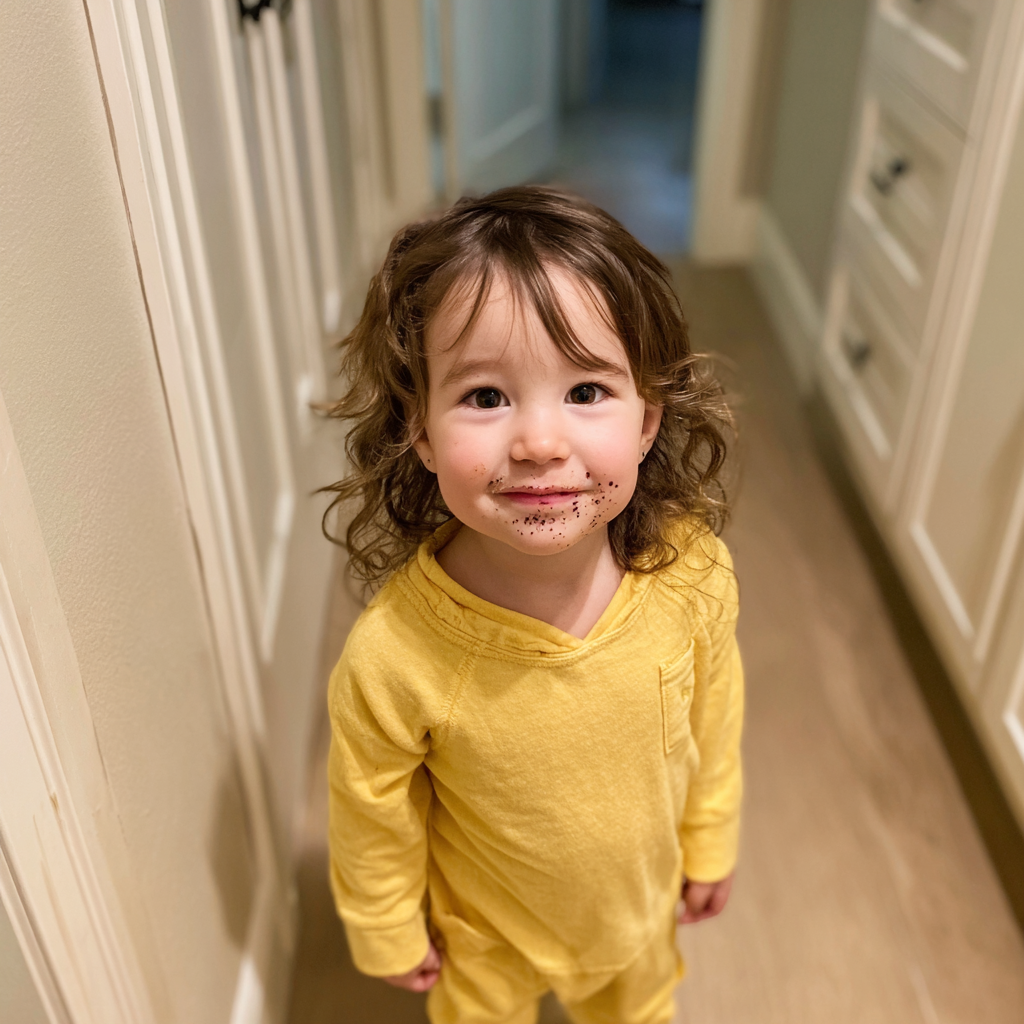 Une petite fille souriante en pyjama jaune | Source : Midjourney