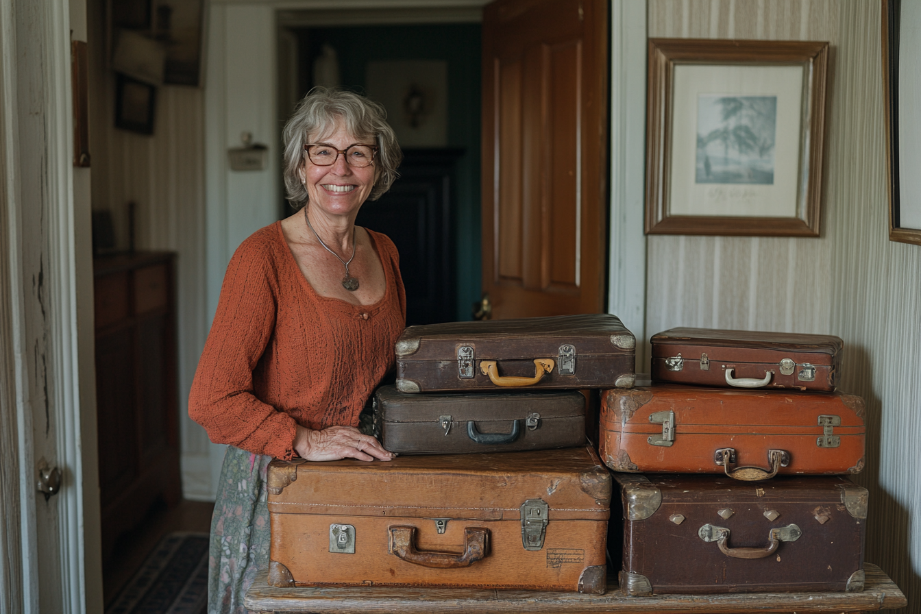 Une femme debout à côté de plusieurs valises | Source : Midjourney