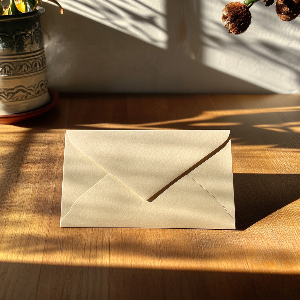 Une enveloppe sur une table | Source : Midjourney