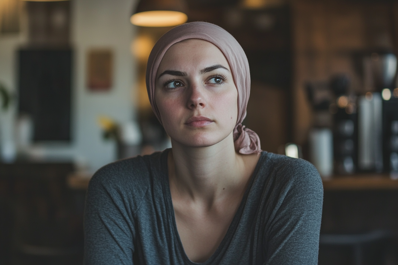 Une femme dans un café avec un regard déterminé | Source : Midjourney