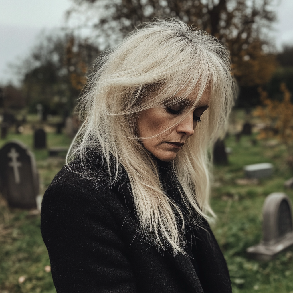 Une femme triste et engourdie dans un cimetière | Source : Midjourney