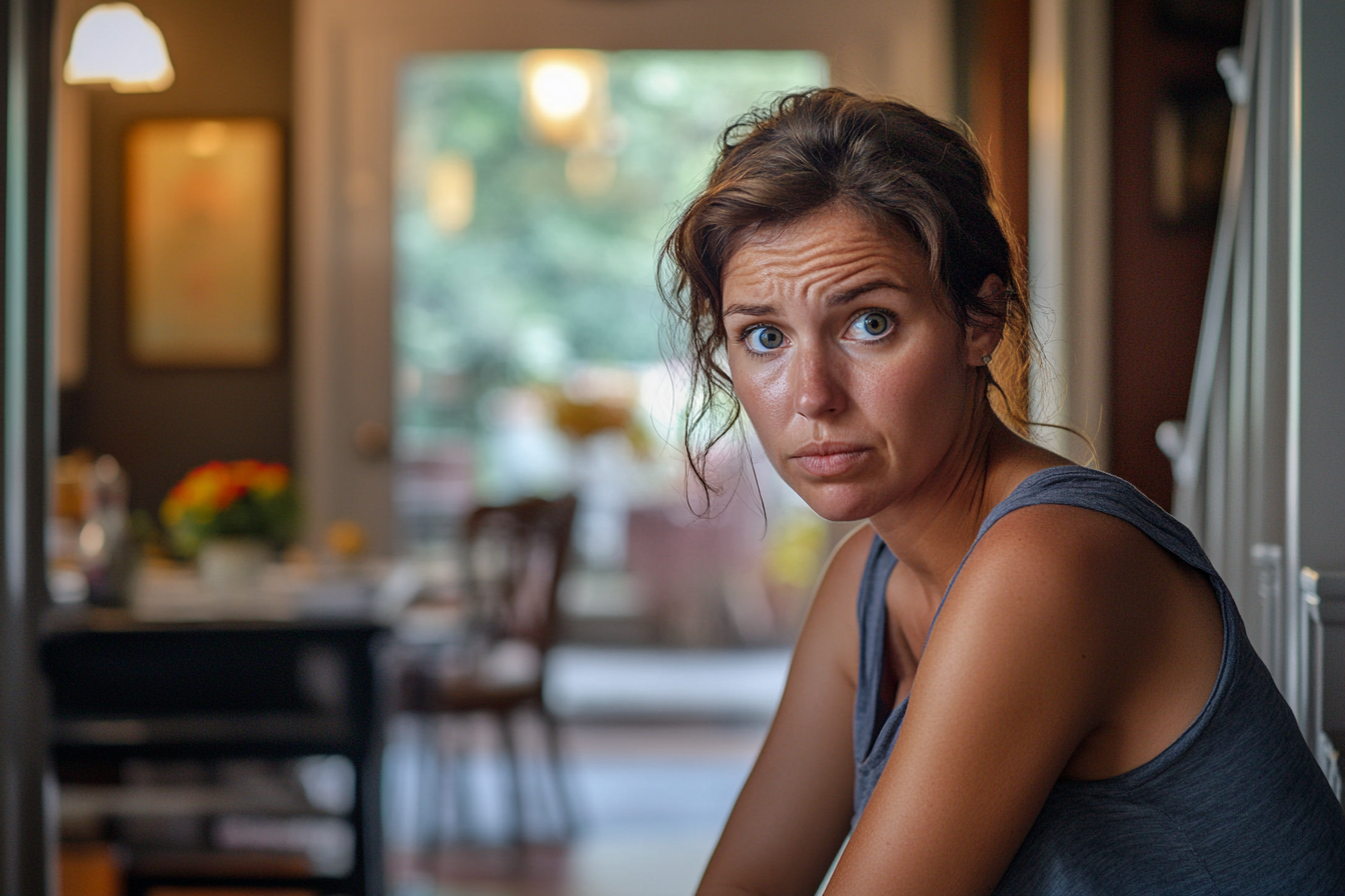 Une femme inquiète dans un hall d'entrée | Source : Midjourney