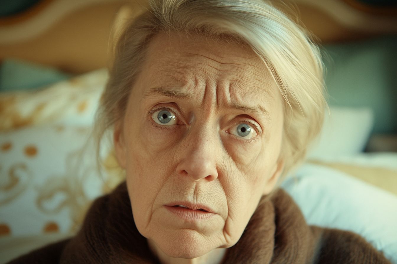 Une femme âgée qui regarde droit devant elle, sérieuse | Source : Midjourney