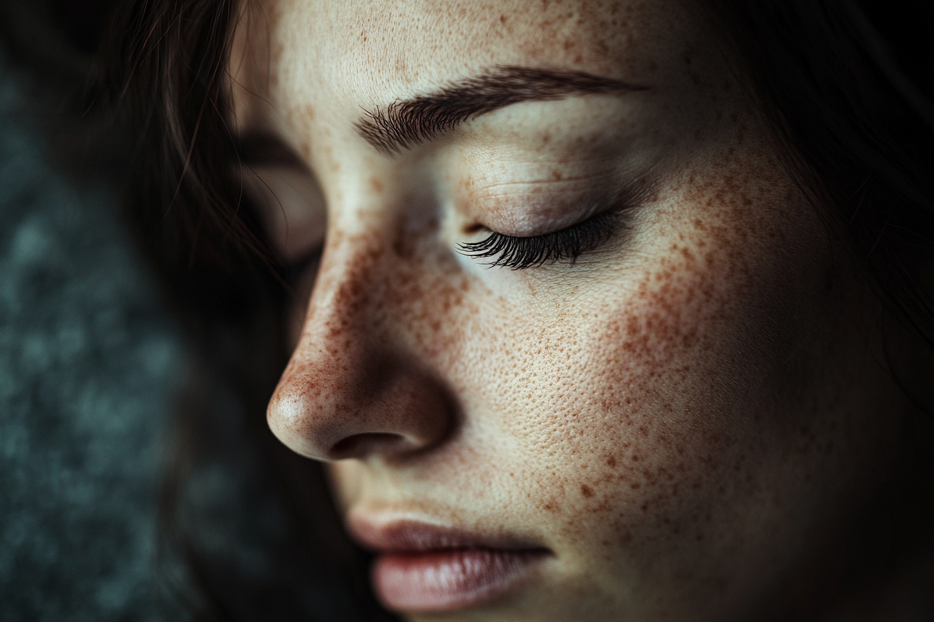 A woman lying on the ground with her eyes closed | Source: Midjourney