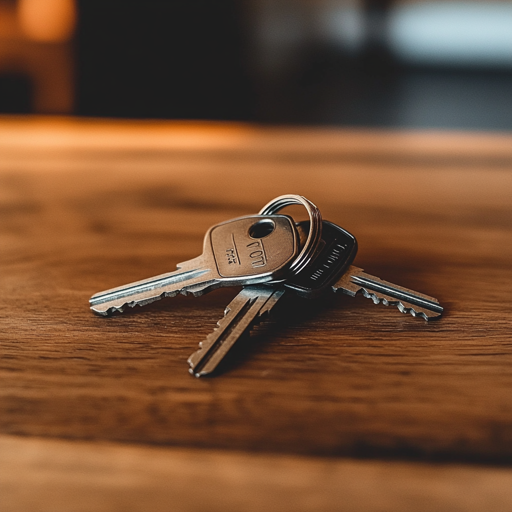 Close-up of keys lying on a wooden surface | Source: Midjourney