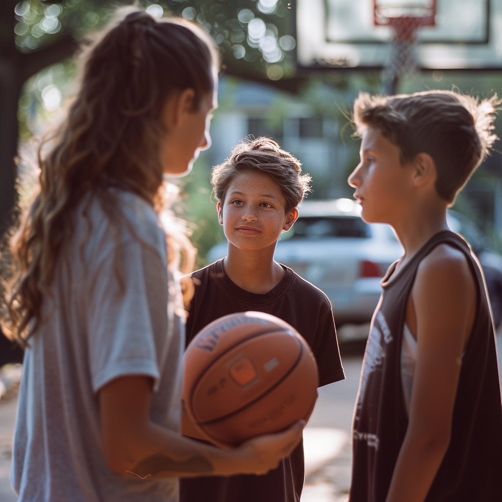 Le coach Reynolds guide Jason et ses coéquipiers sur le terrain de basket | Source : Midjourney