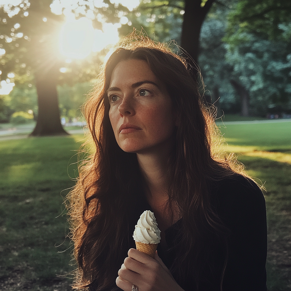 Une femme tenant un cornet de glace | Source : Midjourney