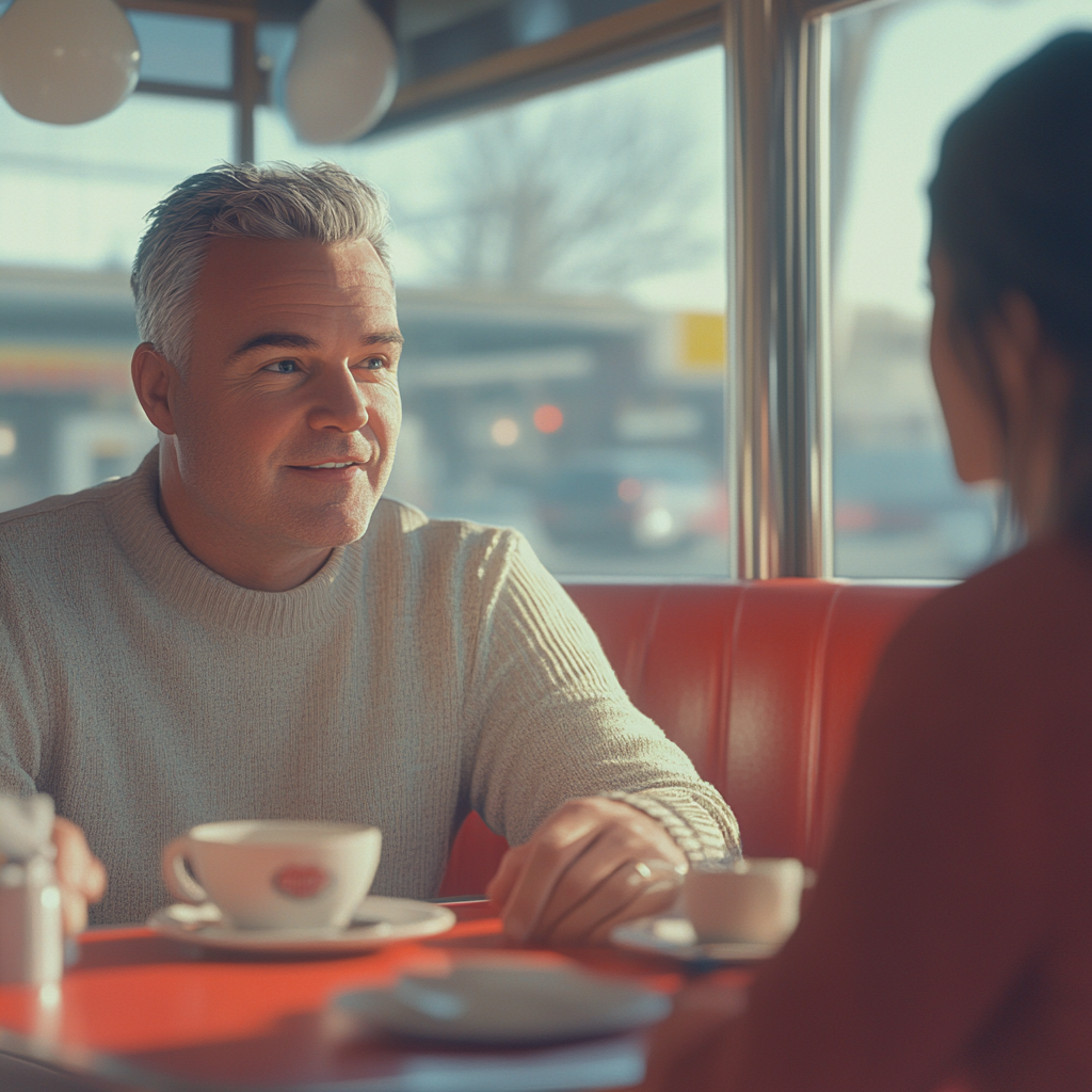 Un homme parle à une jeune femme | Source : Midjourney