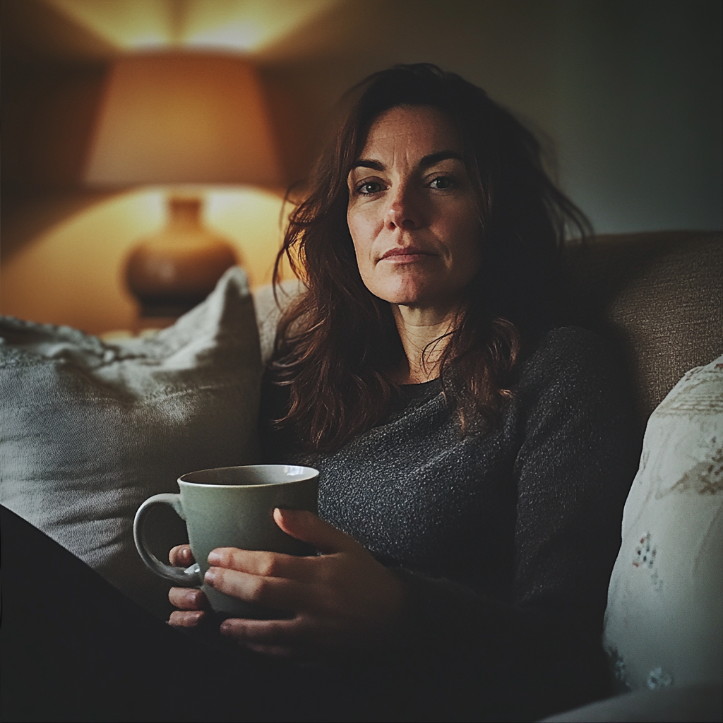 Une femme assise sur un canapé | Source : Midjourney