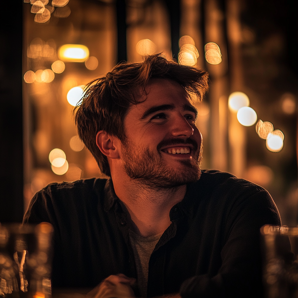 Un homme souriant dans un restaurant | Source : Midjourney