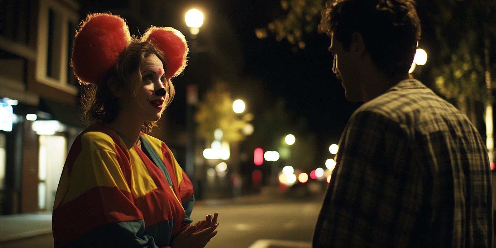 Une femme déguisée en clown et homme | Source : Midjourney