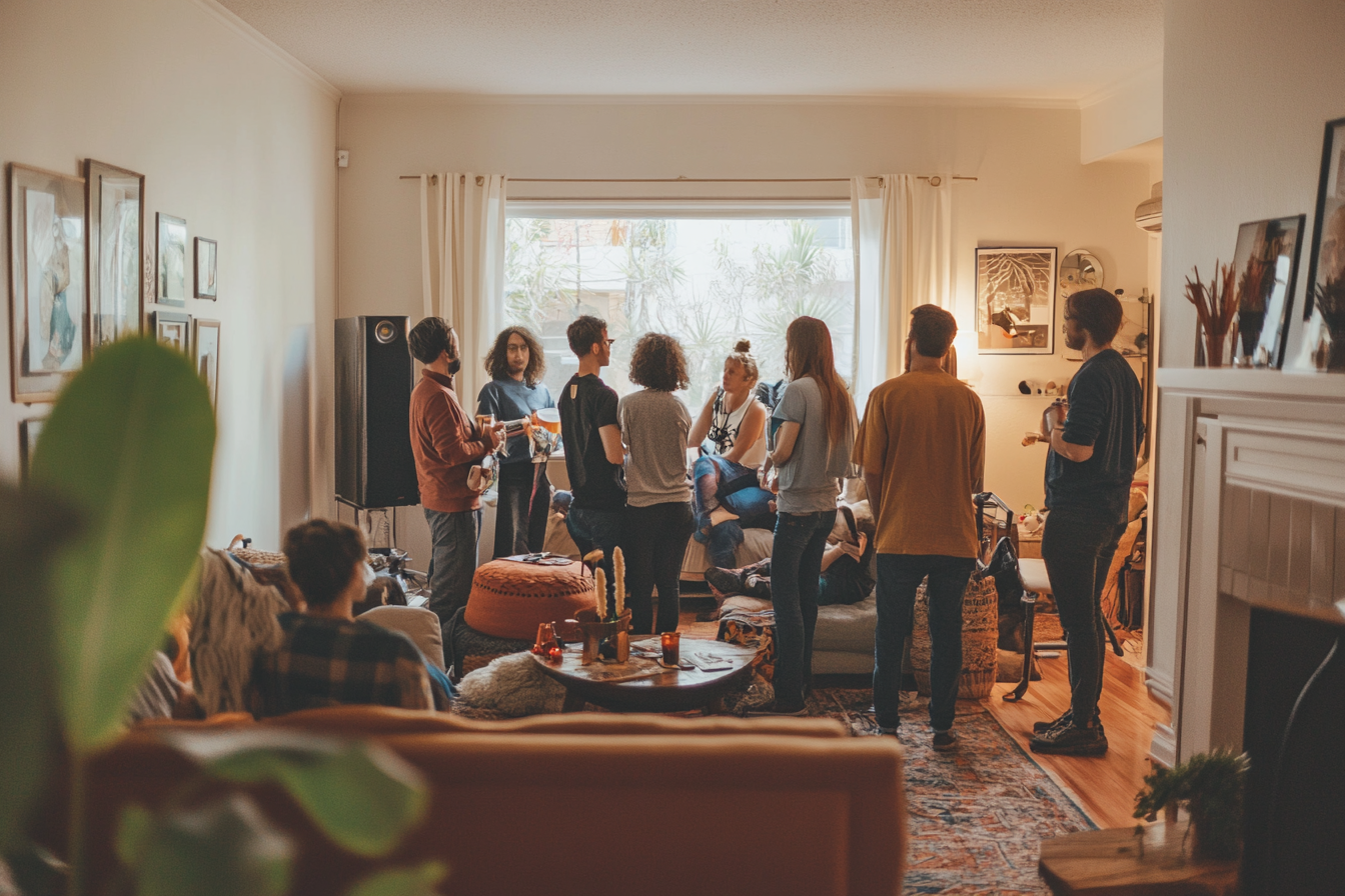 Des personnes debout dans un salon | Source : Midjourney