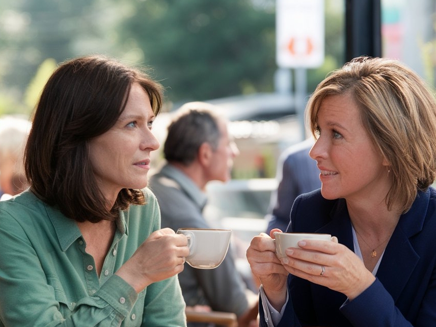 Deux femmes savourant un café dans une cafétéria | Source : Midjourney