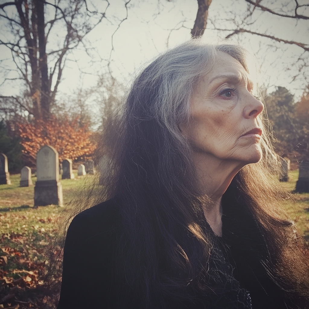 Une femme debout dans un cimetière | Source : Midjourney