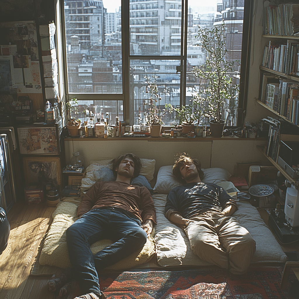 Deux hommes vautrés sur le sol | Source : Midjourney