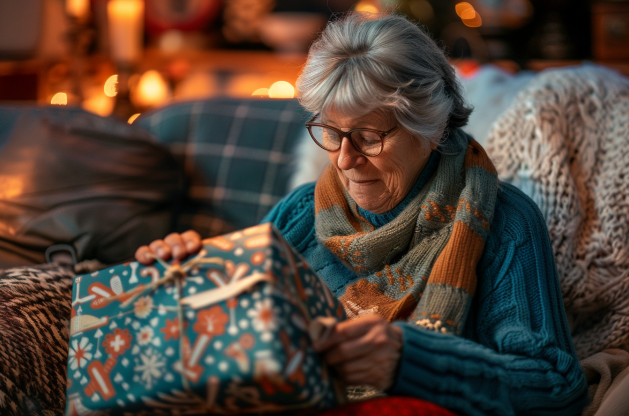 Une vieille femme qui emballe un cadeau | Source : MidJourney