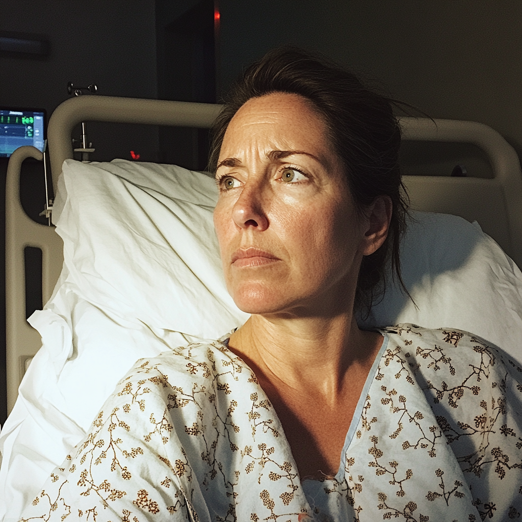 Une femme assise dans son lit d'hôpital | Source : Midjourney