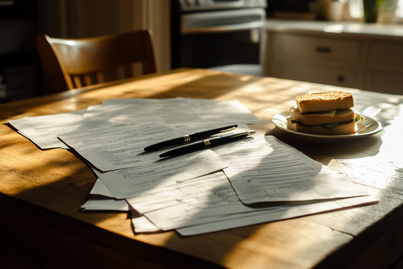 De la paperasse sur une table à manger | Source : Midjourney