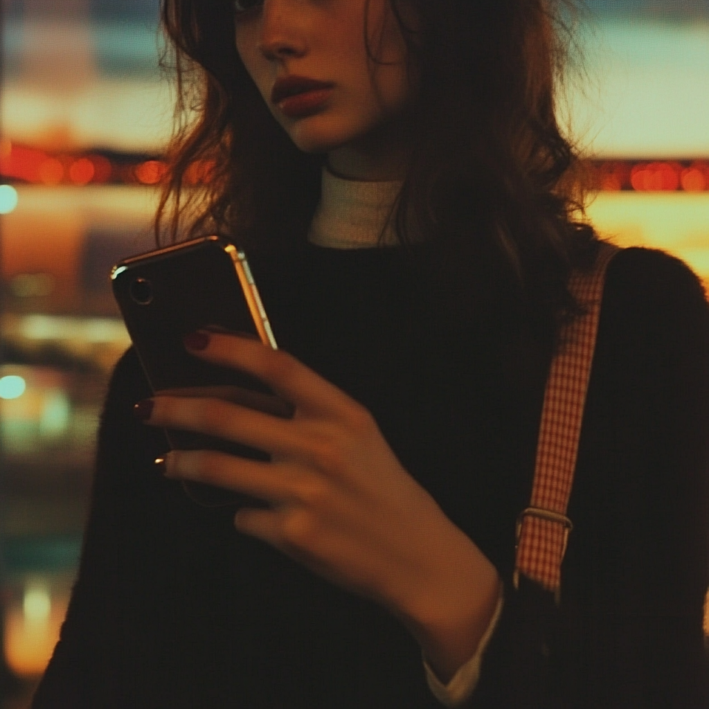 Une femme tenant son téléphone dans un aéroport | Source : Midjourney