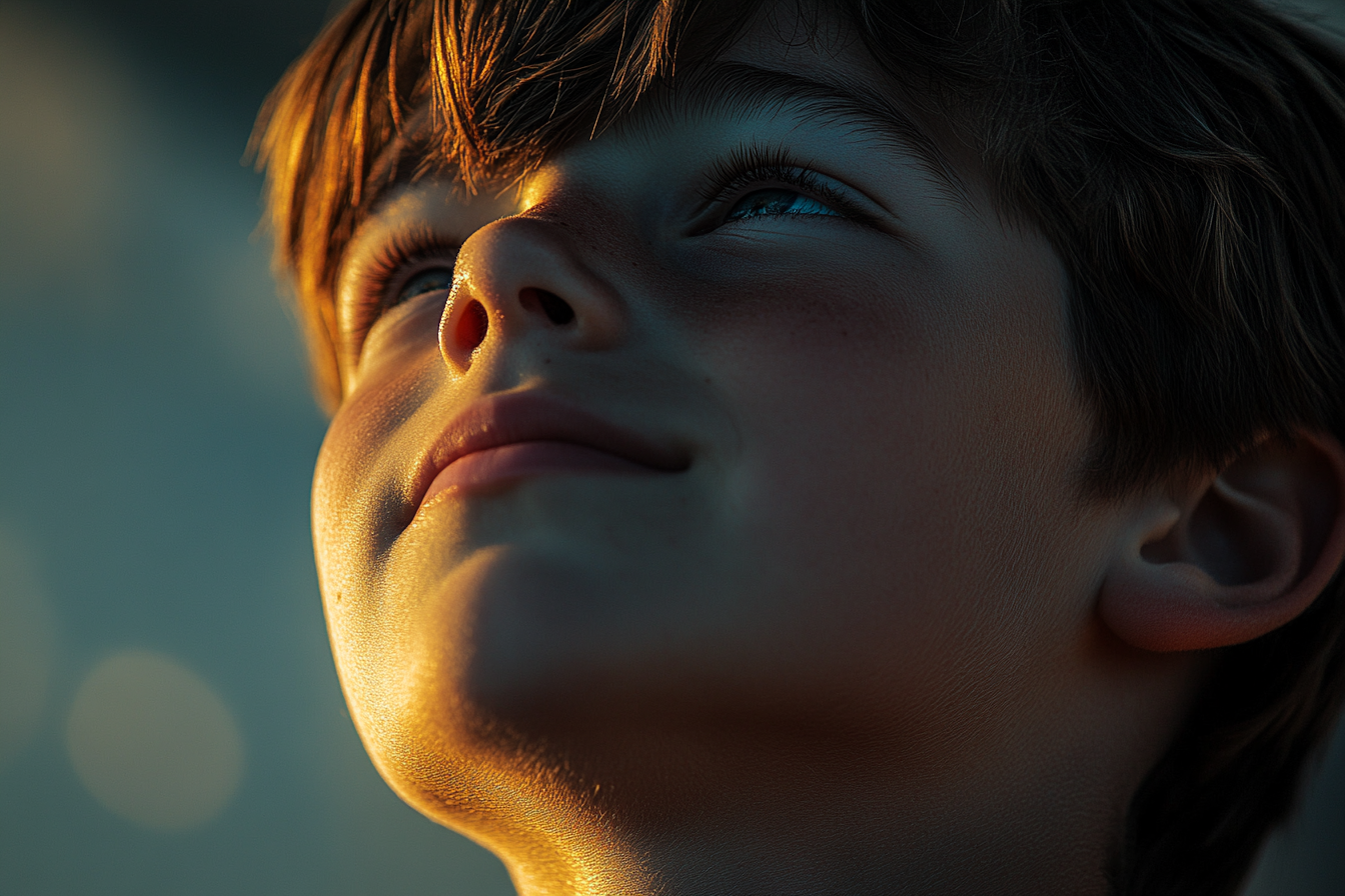 Un adolescent souriant qui regarde vers le haut | Source : Midjourney