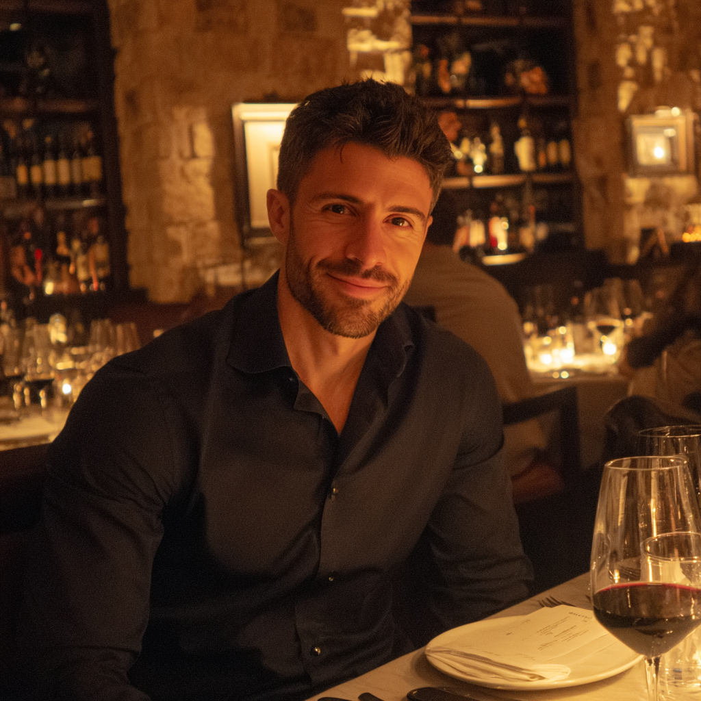 Un homme souriant portant une chemise bleue de cérémonie | Source : Midjourney