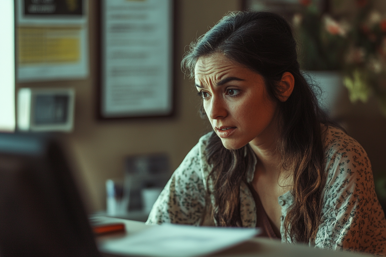 A distressed woman speaks anxiously to the hospital receptionist | Source: Midjourney