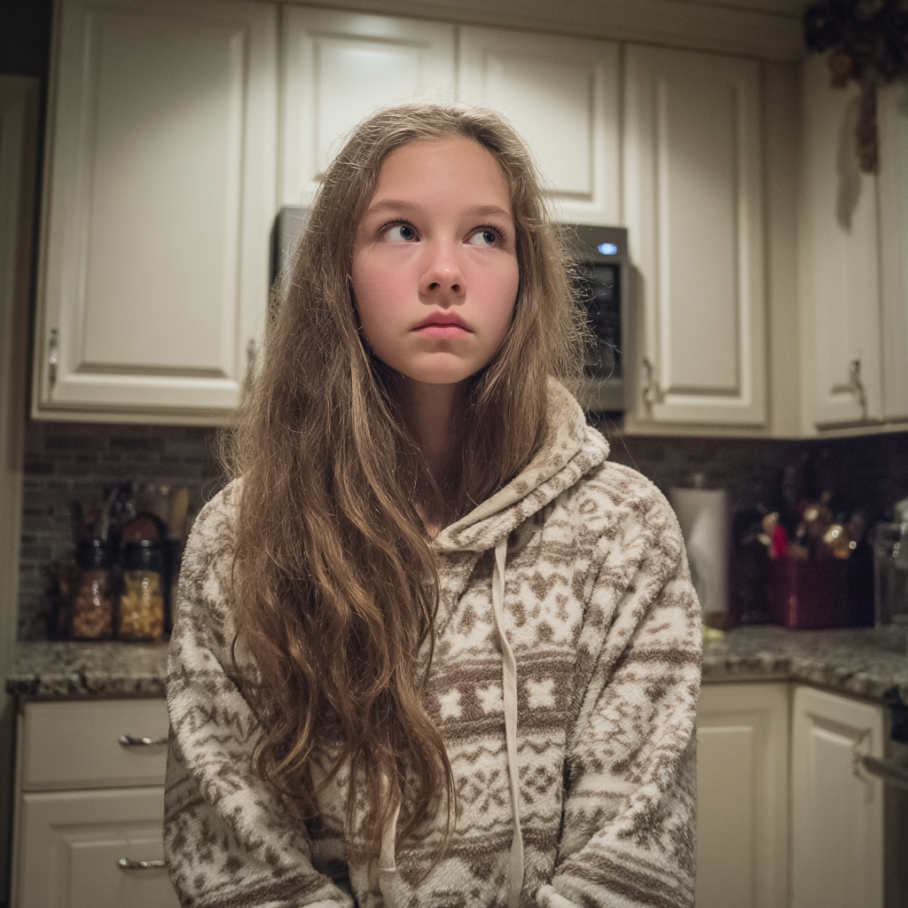 Une jeune fille debout dans une cuisine | Source : Midjourney