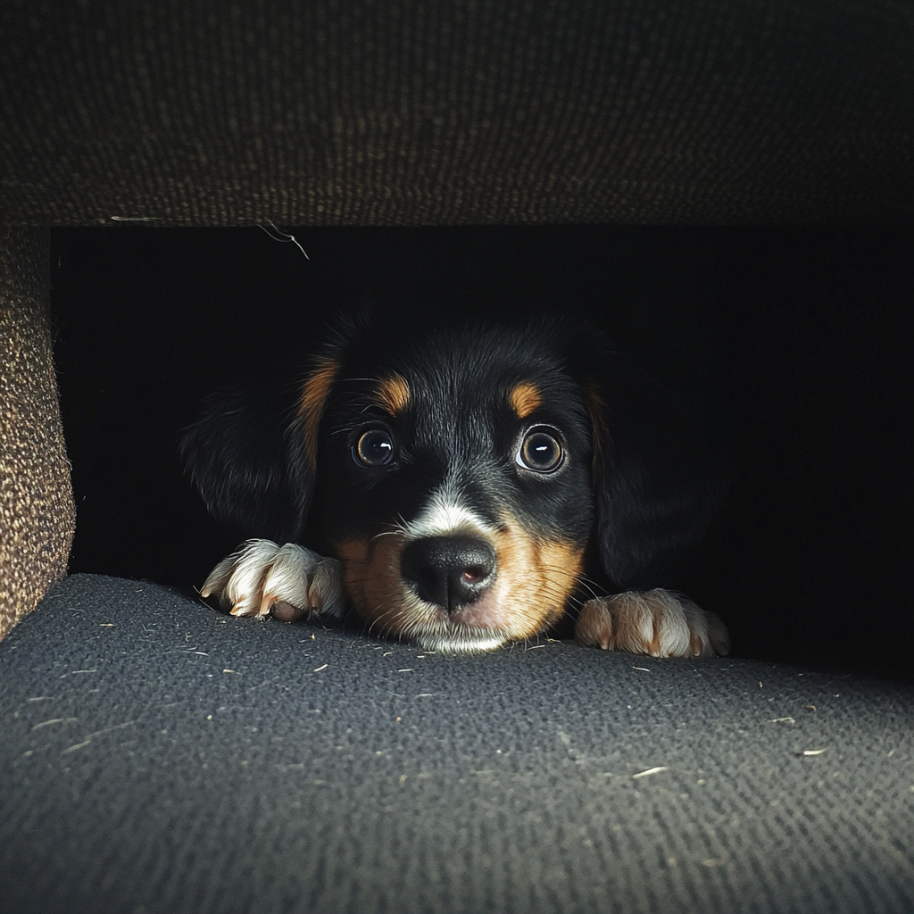 Un chiot qui se cache dans une voiture | Source : Midjourney